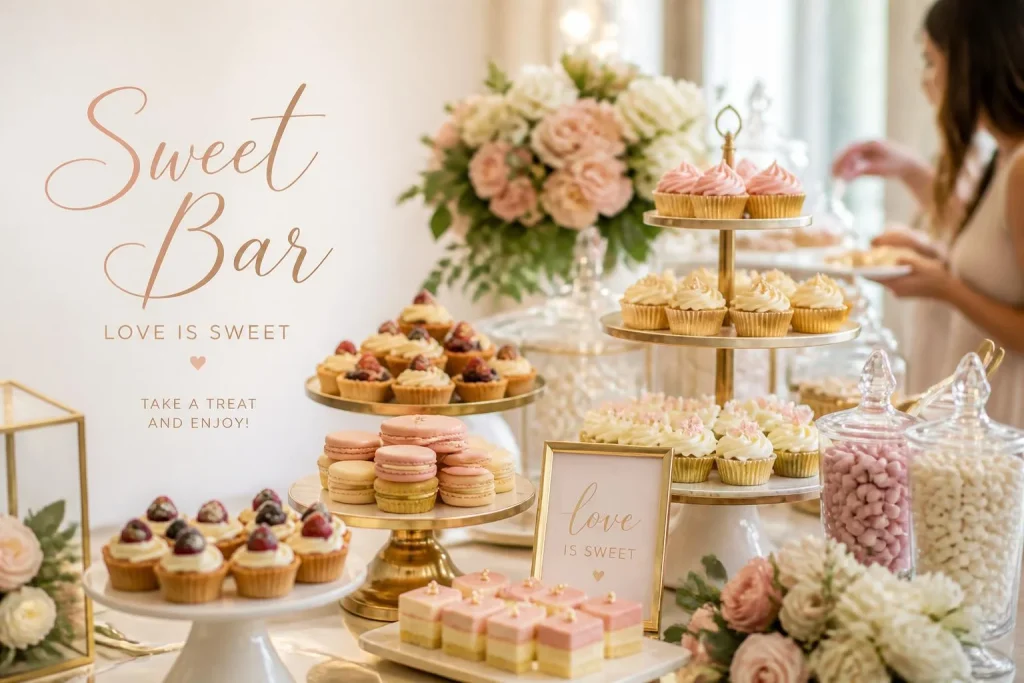 Bar à douceurs de mariage : quantités, choix des desserts et décor