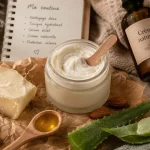 Crème naturelle pour le corps pour peau sèche et déshydratée, pot en verre et huile d’amande