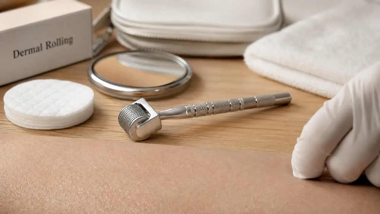 dermal rolling : dermaroller inox, cotons stériles et miroir