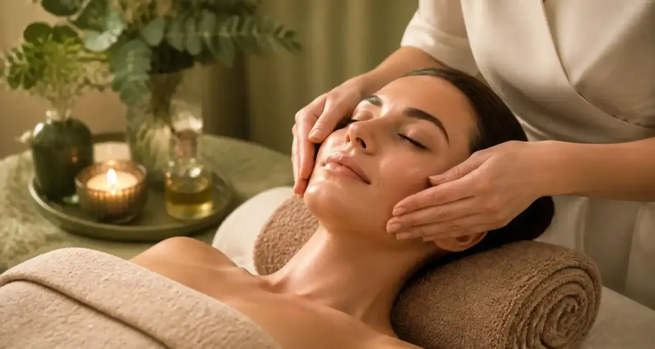 Massage facial de drainage lymphatique lors d'un soin du visage