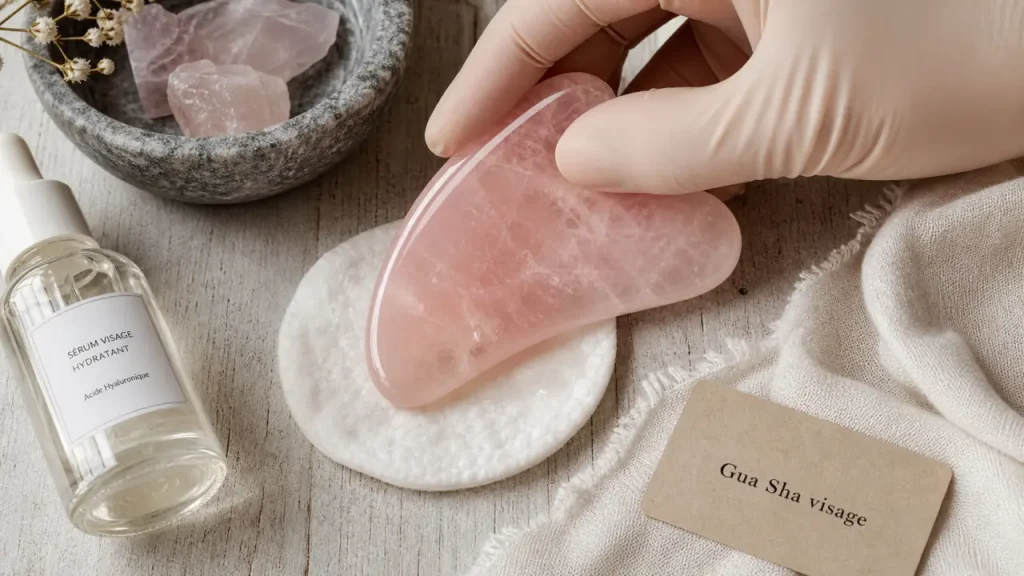 Pierre gwacha pour gua sha visage : geste à 45°