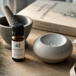 Pin sylvestre huile essentielle bienfaits : bouteille ambrée et diffuseur pour respiration et tonus