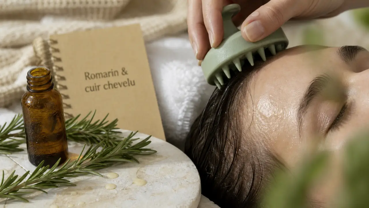 Romarin bienfaits cheveux : cuir chevelu apaisé, huile de romarin et massage doux