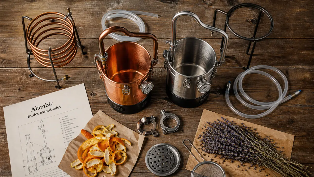 Alambic pour huiles essentielles : cuivre et inox