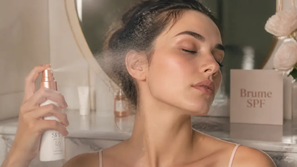 Brume protection solaire visage sur maquillage : réappliquer, rester invisible et garder un SPF50