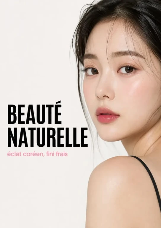 Maquillage coréen naturel et glowy sur un visage lumineux en portrait éditorial