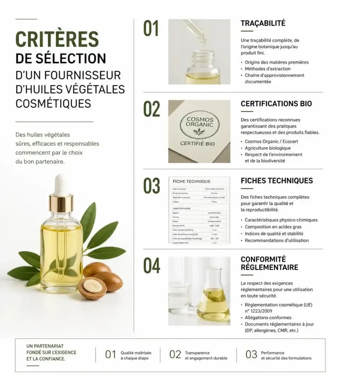 Critères de sélection d'un fournisseur d'huiles végétales cosmétiques