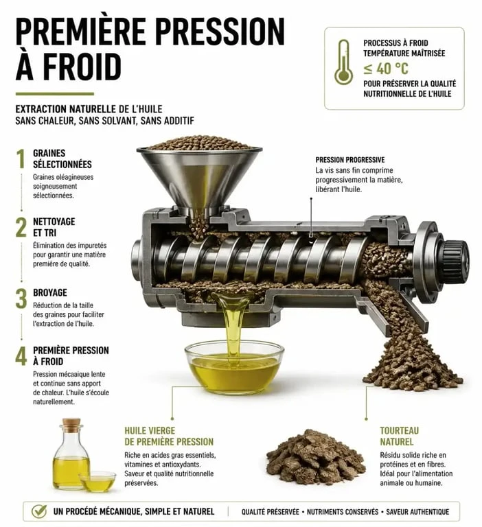 Processus de première pression à froid pour fournisseur huiles végétales cosmétiques