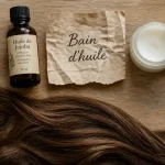 Huiles végétales cheveux : huile de jojoba et bain d’huile, peigne et mèches lustrées