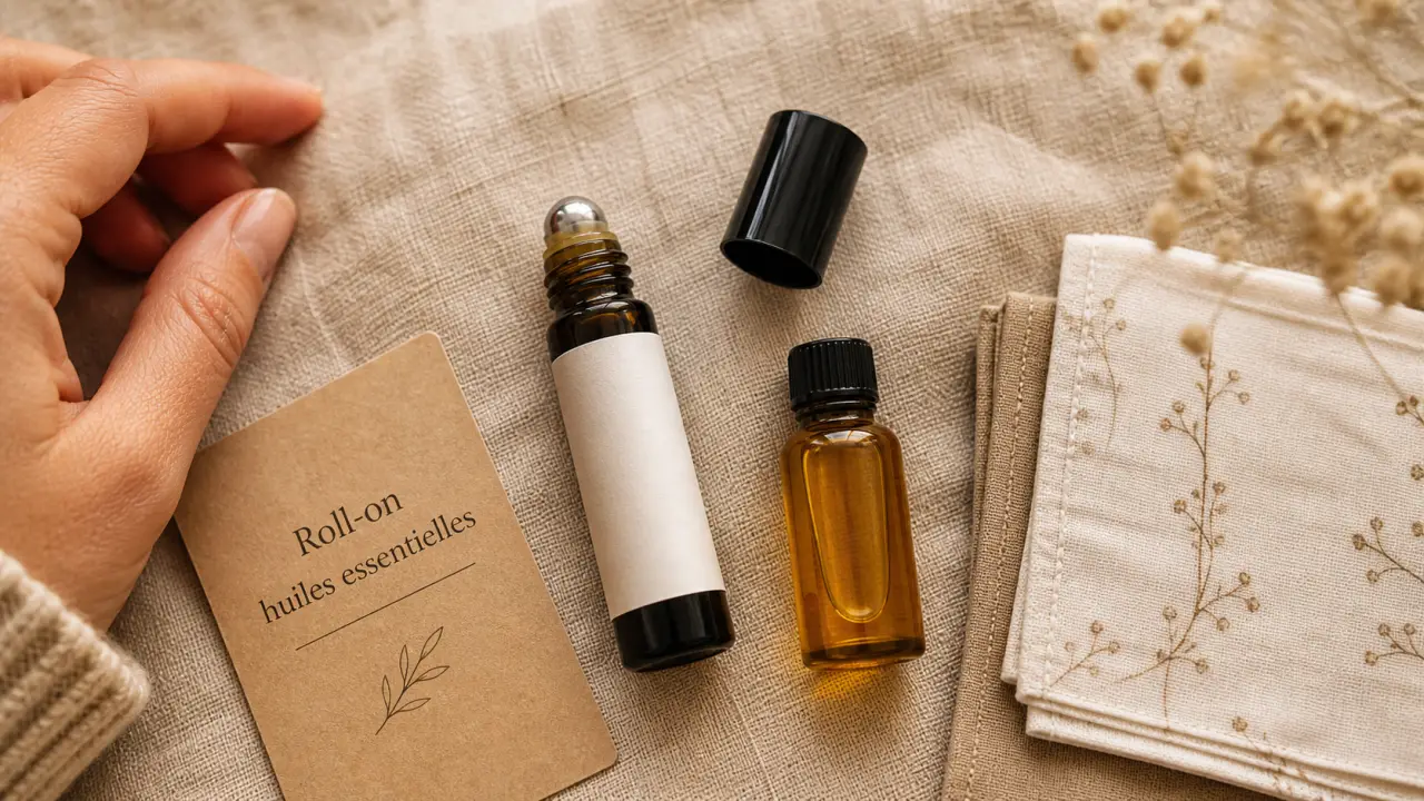 Roll on huiles essentielles sur lin beige