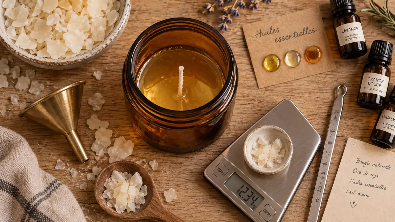 Bougie aux huiles essentielles avec dosage 5 à 10 % : cire et huiles essentielles