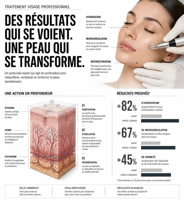 Infographie des bénéfices d'un soin visage Nocibé en institut