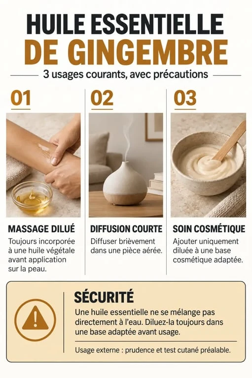 Huiles essentielles gingembre : usages, dilution et précautions essentielles