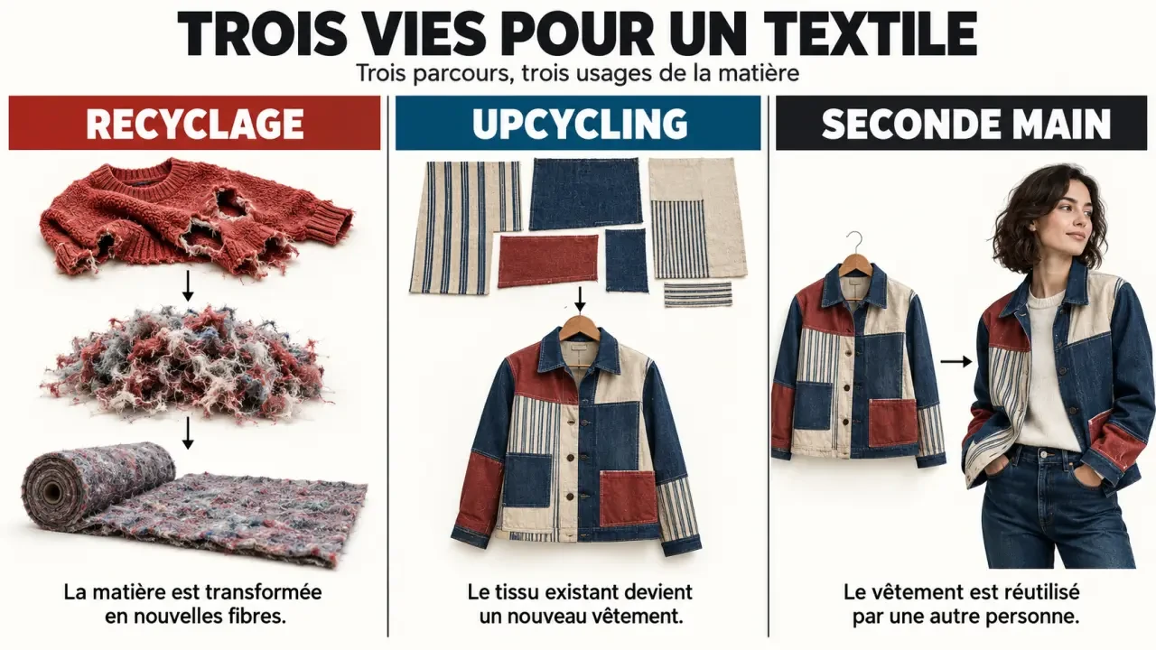 Différences entre vêtements recyclés, upcycling et vêtements de seconde main