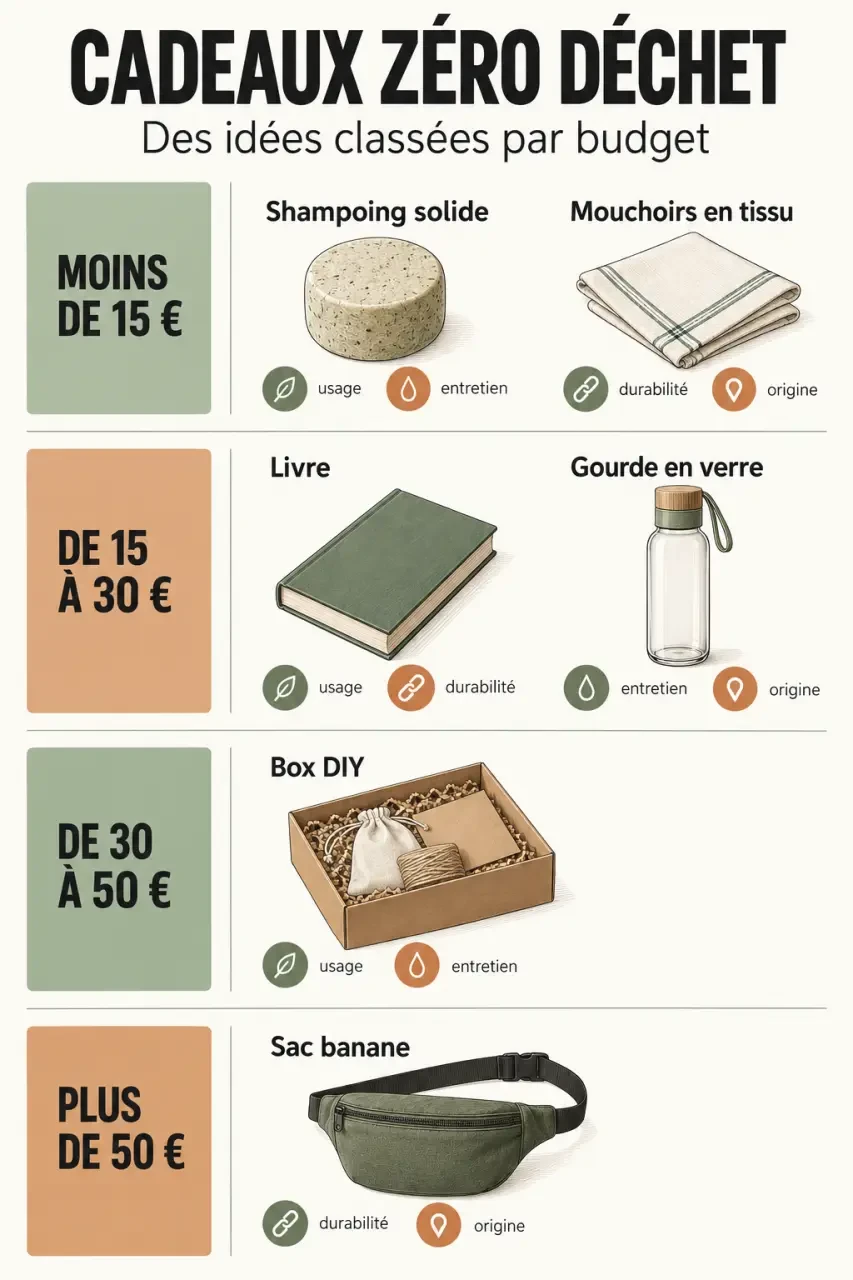 Idée cadeau zéro déchet classée par budget et profil du destinataire