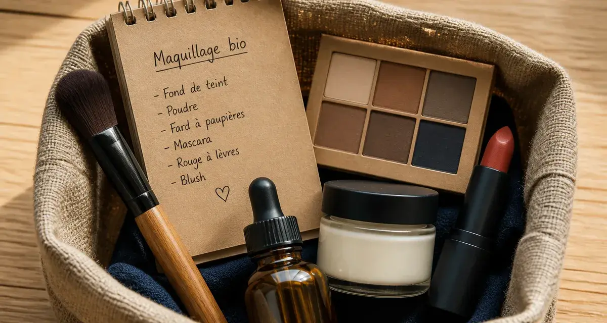 Maquillage bio francais : produits sains et transparents sur table
