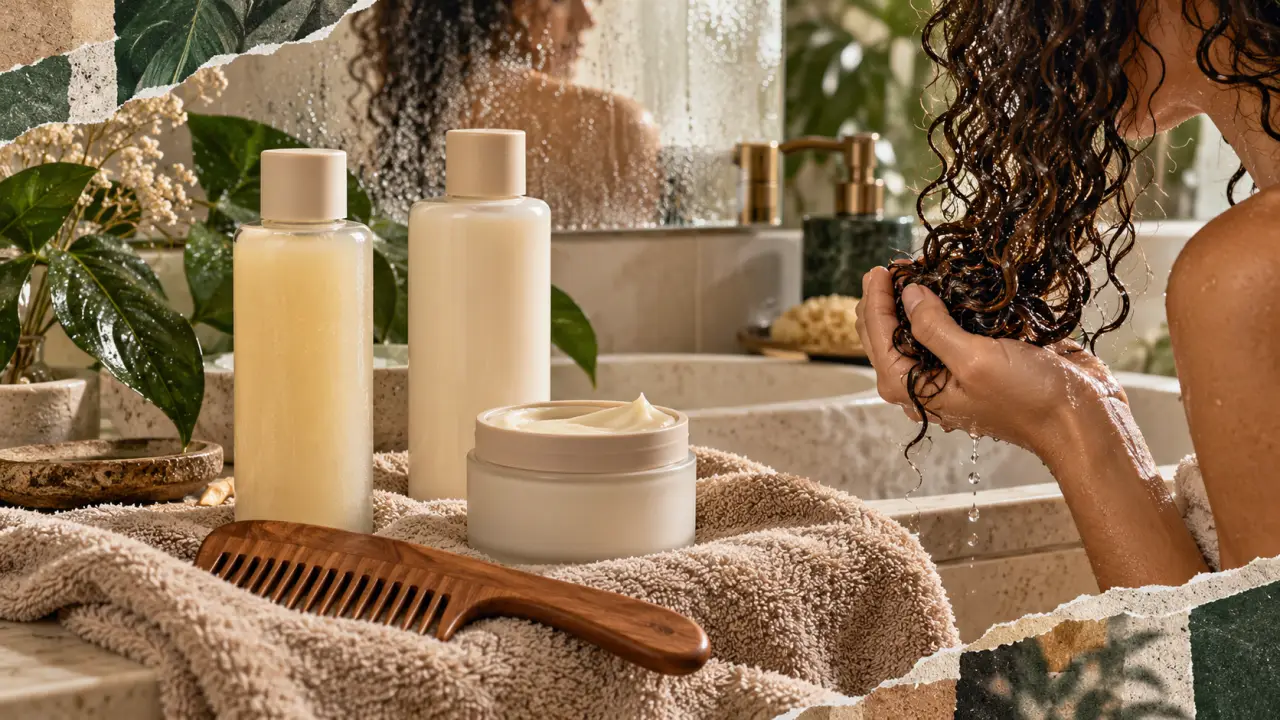 Soin pour les cheveux bouclés : produits sur cheveux humides en scrunching