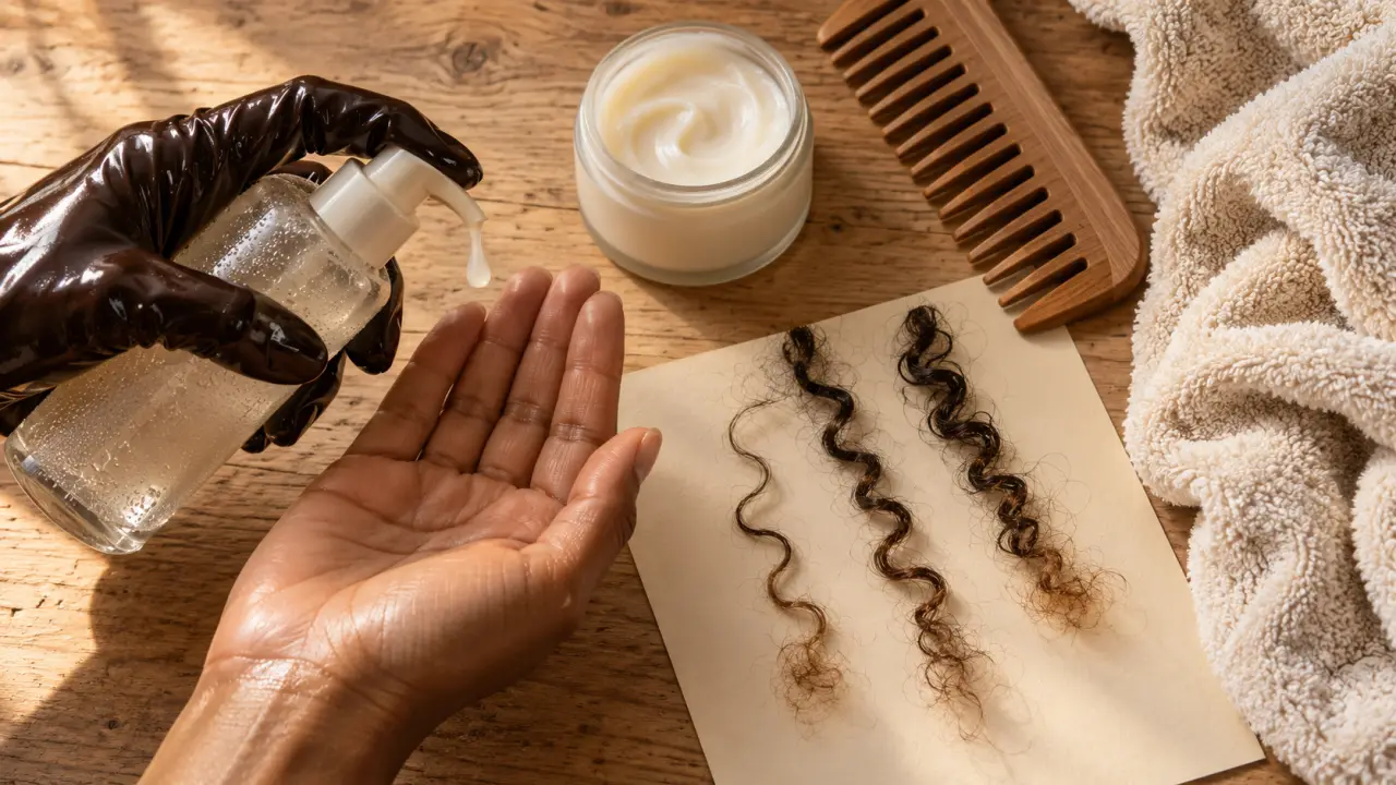 Soin hydratant cheveux sans rinçage : crème leave-in sur cheveux secs, longues souples